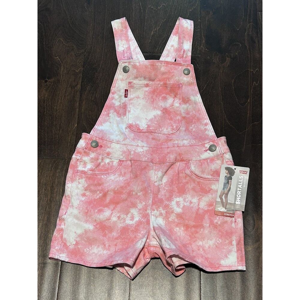 LEVIS Girls Pink & White Tie-Dye, relax fit, stretch, Shortalls, Size 6‎ Reg Tag